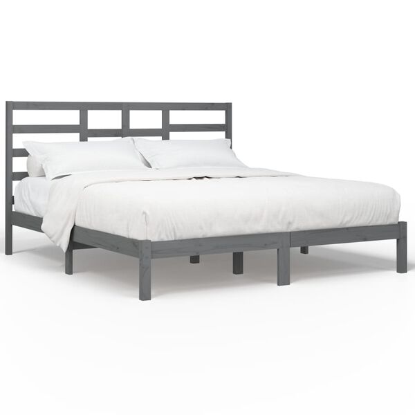 vidaXL Cadre de lit sans matelas bois massif gris 200x200 cm