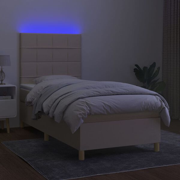 vidaXL Sommier &agrave; lattes de lit et matelas et LED Cr&egrave;me 80x200cm Tissu