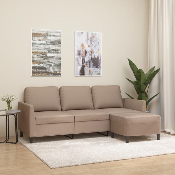 vidaXL Canap&eacute; &agrave; 3 places avec repose-pieds Cappuccino 180cm Similicuir