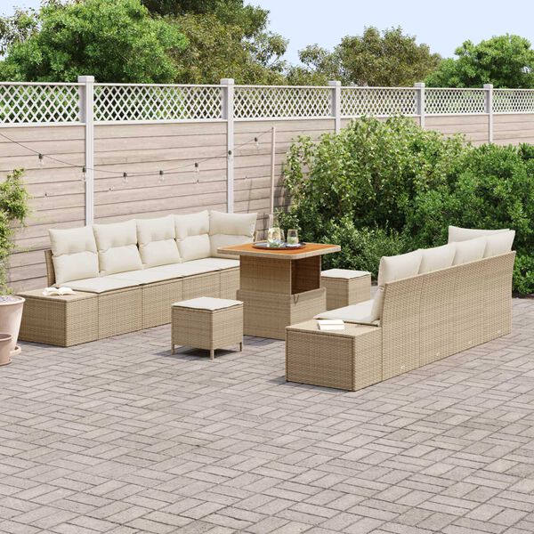 vidaXL Ensemble de canap&eacute; de jardin 11 pcs Beige polyrotin