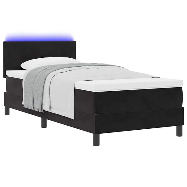 vidaXL Lit &agrave; ressort LED avec matelas Noir 100 x 200 cm Velours