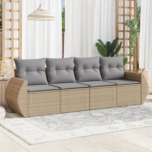 vidaXL Salon de jardin avec coussins 4 pcs beige r&eacute;sine tress&eacute;e