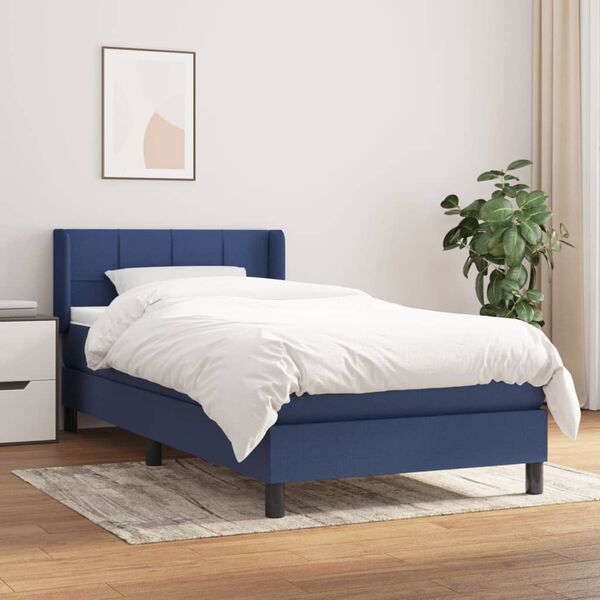vidaXL Sommier &agrave; lattes de lit avec matelas Bleu 100x200 cm Tissu