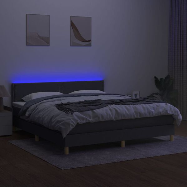 vidaXL Sommier &agrave; lattes de lit et matelas et LED Gris fonc&eacute; 180x200 cm