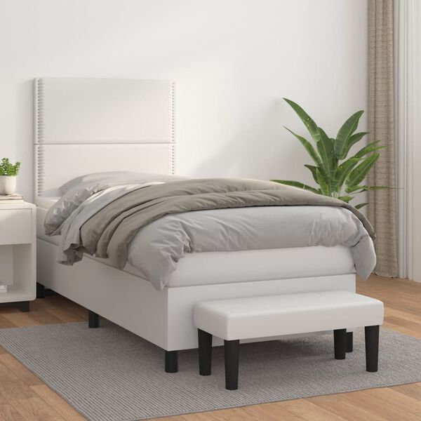 vidaXL Sommier &agrave; lattes de lit avec matelas Blanc 90x200 cm Similicuir