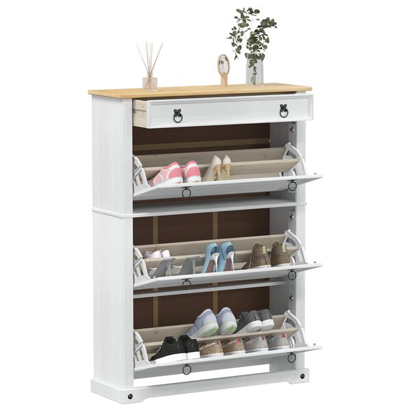 vidaXL Cabinet &agrave; chaussures Corona Blanc 99 x 32 x 138 cm Pin massif