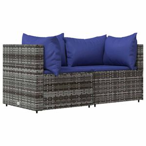 vidaXL Canap&eacute;s d'angle de jardin et coussins 2 pcs gris r&eacute;sine tress&eacute;e