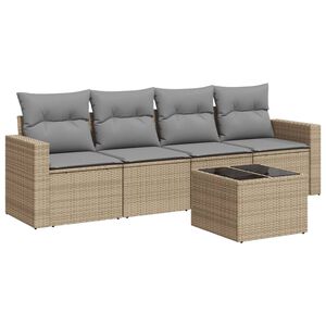 vidaXL Salon de jardin avec coussins 5 pcs beige r&eacute;sine tress&eacute;e