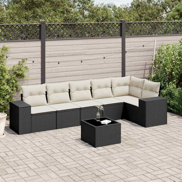 vidaXL Salon de jardin 7 pcs avec coussins noir r&eacute;sine tress&eacute;e