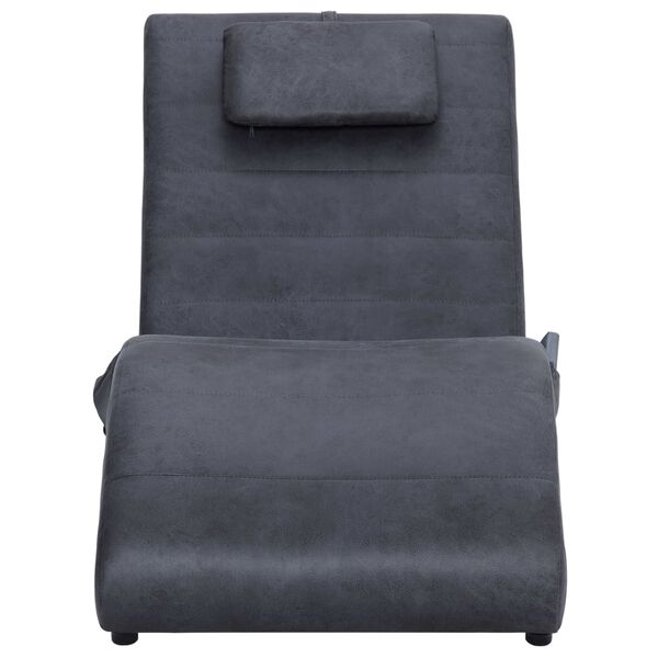 vidaXL Chaise longue de massage avec oreiller Gris Similicuir daim