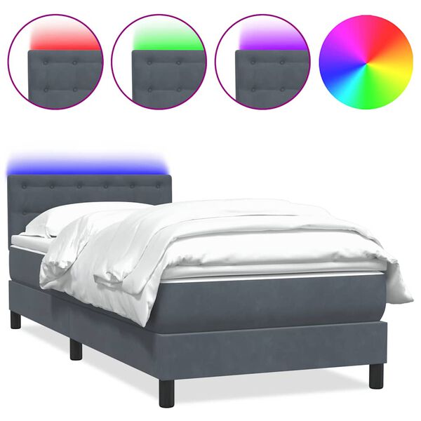 vidaXL Sommier &agrave; lattes de lit et matelas et LED gris fonc&eacute; 80x210 cm velours