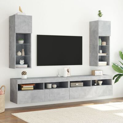 vidaXL Meubles TV avec lumières LED 2 pcs gris béton 30,5x30x90 cm