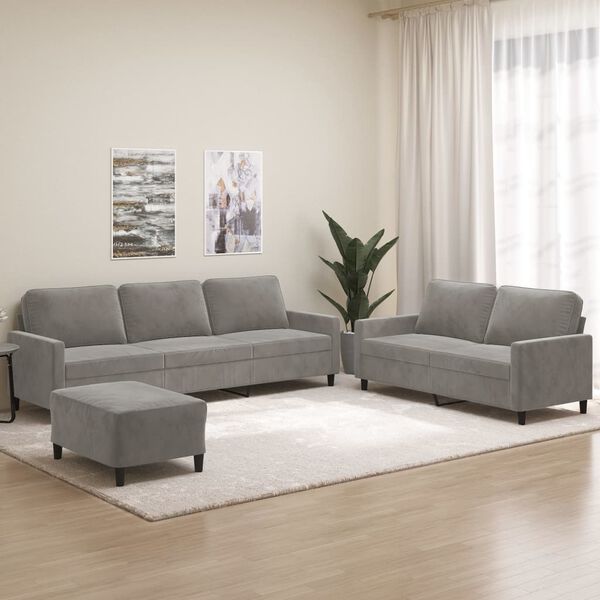 vidaXL Ensemble de canap&eacute;s 3 pcs avec coussins Gris clair Velours