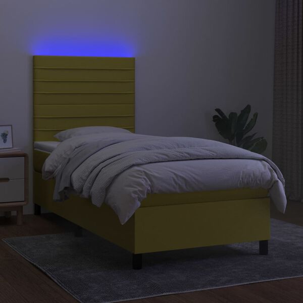 vidaXL Sommier &agrave; lattes de lit et matelas et LED Vert 100x200 cm Tissu
