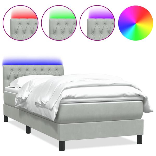 vidaXL Sommier &agrave; lattes de lit et matelas et LED gris clair 80x220 cm velours