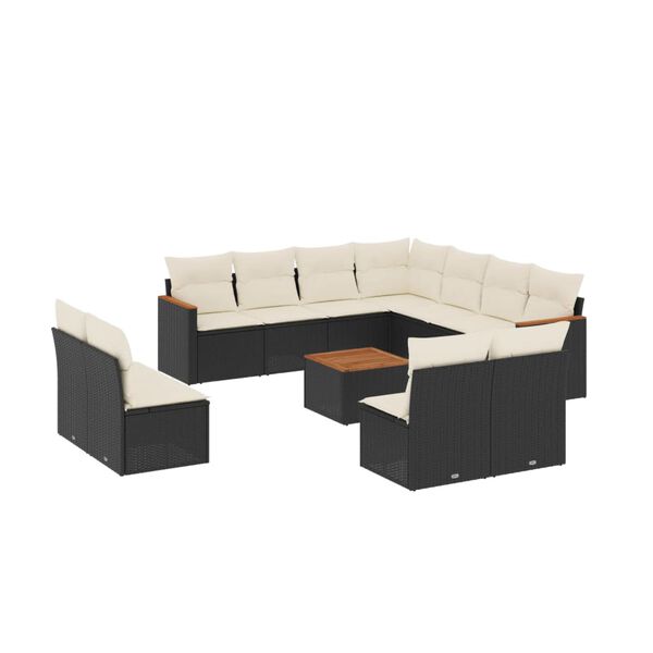 vidaXL Salon de jardin 12 pcs avec coussins noir r&eacute;sine tress&eacute;e