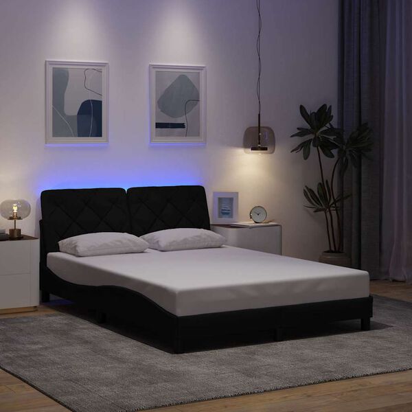 vidaXL Cadre de lit avec LED sans matelas noir 120x200 cm tissu