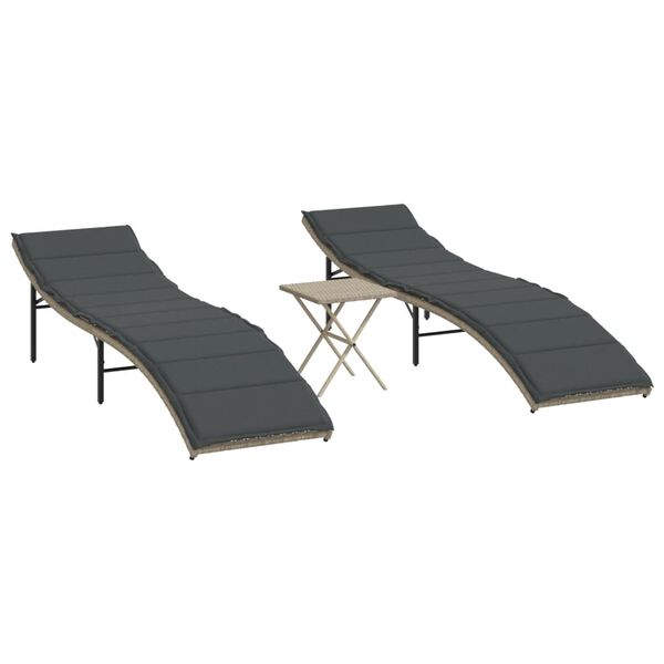 vidaXL Chaises longues lot de 2 avec table gris clair r&eacute;sine tress&eacute;e