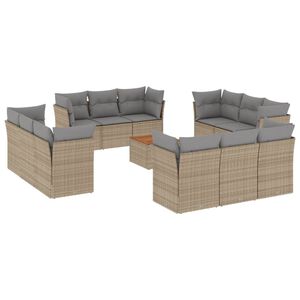 vidaXL Salon de jardin et coussins 13 pcs m&eacute;lange beige r&eacute;sine tress&eacute;e