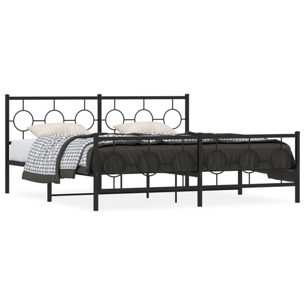 vidaXL Cadre de lit m&eacute;tal sans matelas avec pied de lit noir 183x213cm