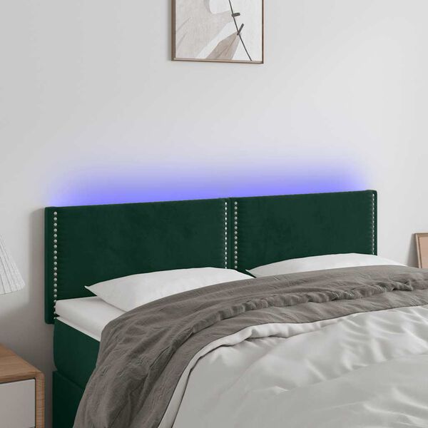 vidaXL T&ecirc;te de lit &agrave; LED Vert fonc&eacute; 144x5x78/88 cm Velours