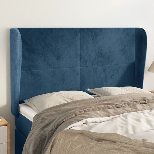 vidaXL Tête de lit avec oreilles Bleu foncé 147x23x118/128 cm Velours