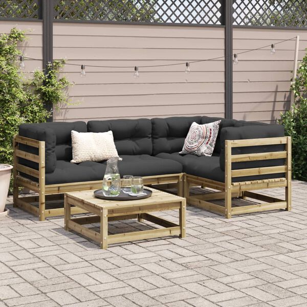 vidaXL Salon de jardin 5 pcs avec coussins bois de pin impr&eacute;gn&eacute;
