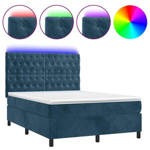 vidaXL Sommier &agrave; lattes de lit matelas et LED Bleu fonc&eacute; 140x190 cm