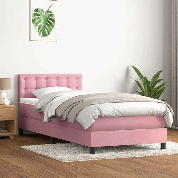 vidaXL Sommier &agrave; lattes de lit avec matelas rose 100x210 cm velours