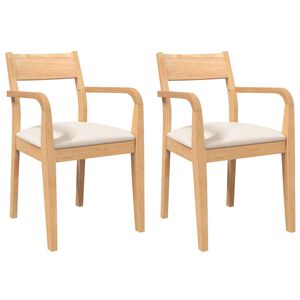 vidaXL Chaises &agrave; manger coussins 2 pcs naturel bois massif caoutchouc