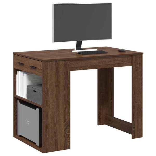 vidaXL Bureau avec tiroir et &eacute;tag&egrave;re ch&ecirc;ne marron bois d'ing&eacute;nierie