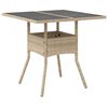 vidaXL Table de jardin dessus en verre beige 80x80x75cm résine tressée