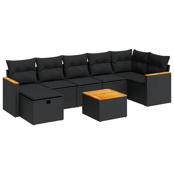 vidaXL Salon de jardin 8 pcs avec coussins noir r&eacute;sine tress&eacute;e