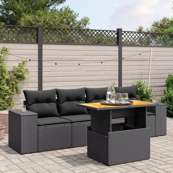 vidaXL Salon de jardin 5 pcs avec coussins noir r&eacute;sine tress&eacute;e