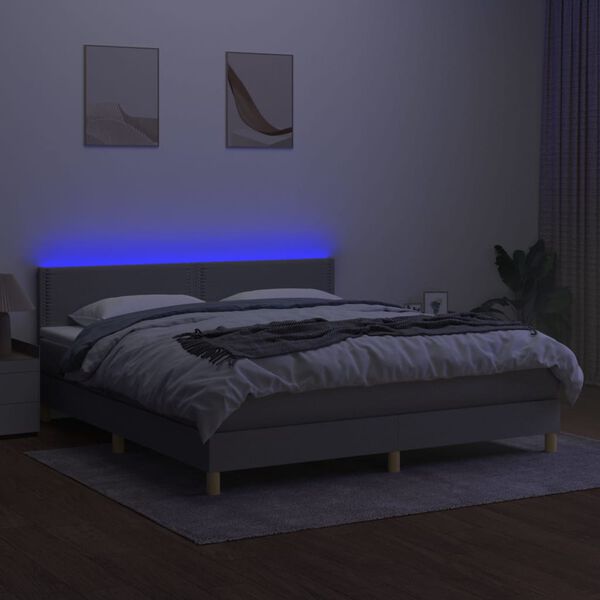 vidaXL Sommier &agrave; lattes de lit matelas LED Gris clair 160x200 cm Tissu
