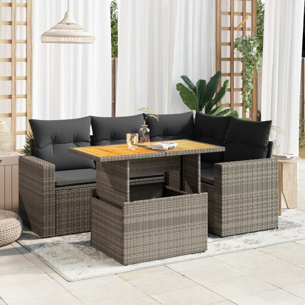 vidaXL Salon de jardin 5 pcs avec coussins gris r&eacute;sine tress&eacute;e