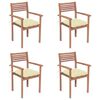 vidaXL Chaises de jardin lot de 4 et coussins blanc cr&egrave;me Teck solide