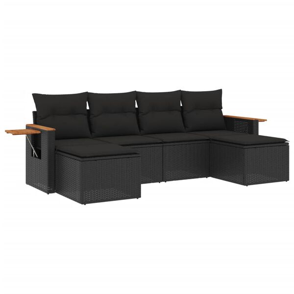 vidaXL Salon de jardin 6 pcs avec coussins noir r&eacute;sine tress&eacute;e