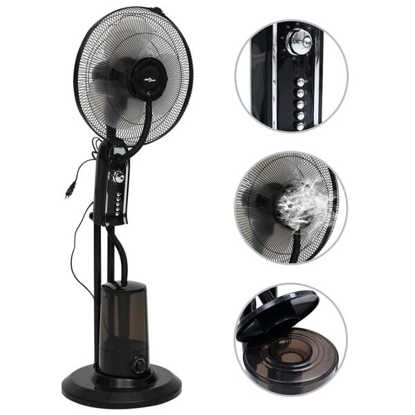vidaXL Ventilateur brumisateur sur pied 3 vitesses Noir