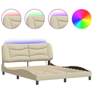 vidaXL Cadre de lit avec LED sans matelas Hvar cr&egrave;me 160x200 cm tissu