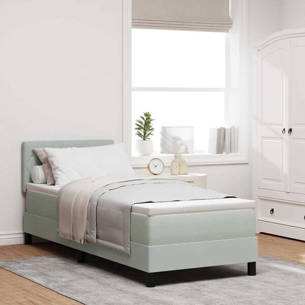 vidaXL Lit &agrave; ressort LED avec matelas Gris clair 80 x 200 cm Velours