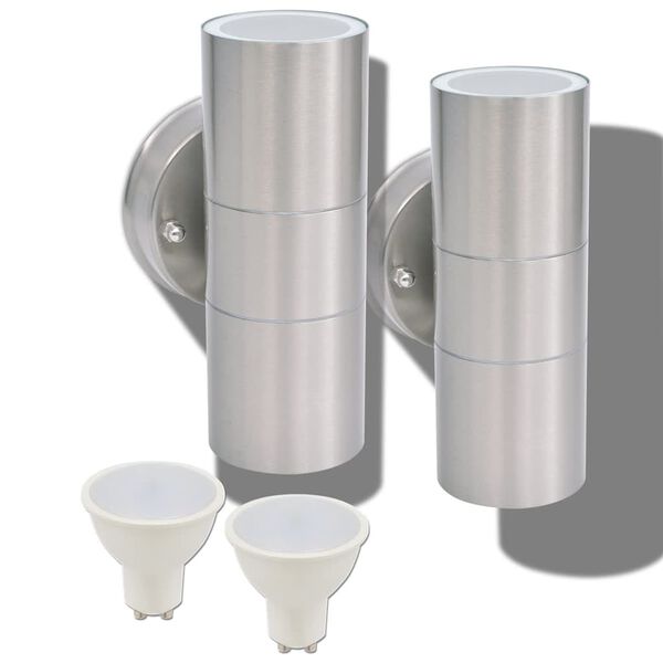vidaXL Applique murale LED d'ext&eacute;rieur 2 pcs Acier inoxydable haut bas