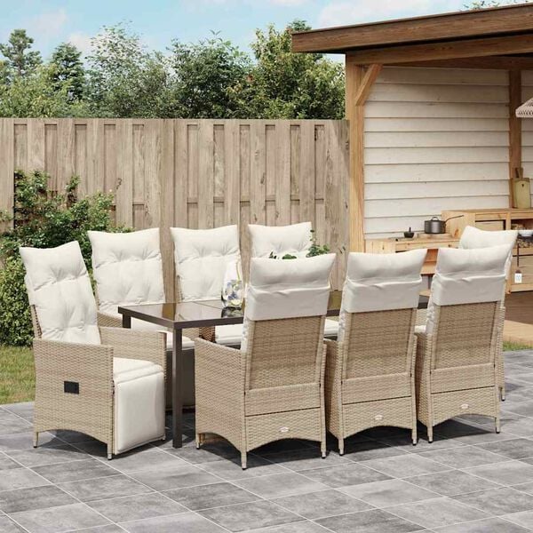vidaXL Ensemble de salle &agrave; manger pour jardin 9 pcs Beige polyrotin