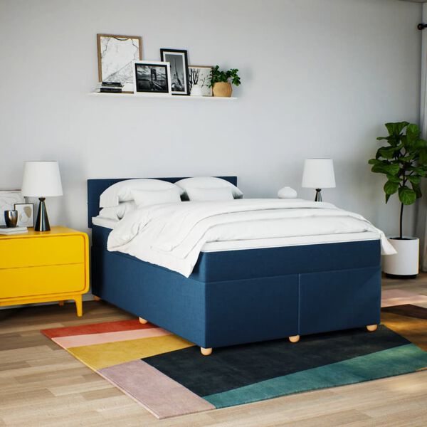 vidaXL Sommier &agrave; lattes de lit avec matelas Bleu 140x200 cm Tissu