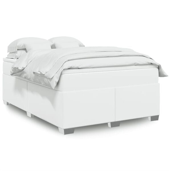 vidaXL Sommier &agrave; lattes de lit avec matelas Blanc 140x190cm Similicuir