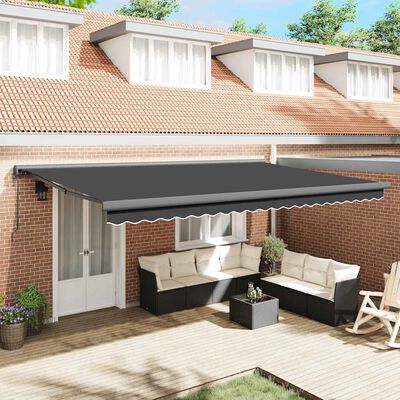 Auvent Rétractable Mural 4.5x3 M - Anthracite - Aluminium Et Tissu Polyester PU - Pour Terrasse, Jardin, Porte, Store Extérieur
