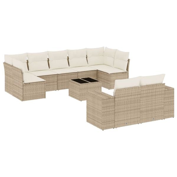 vidaXL Salon de jardin avec coussins 10 pcs beige r&eacute;sine tress&eacute;e