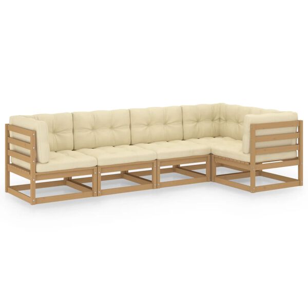 vidaXL Salon de jardin 5 pcs avec coussins Bois de pin massif