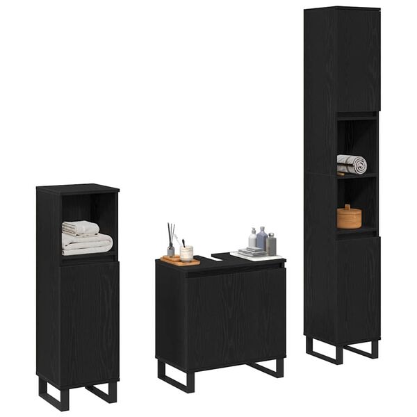 vidaXL Ensemble de mobilier de salle de bain avec stockage 3 pcs Noir