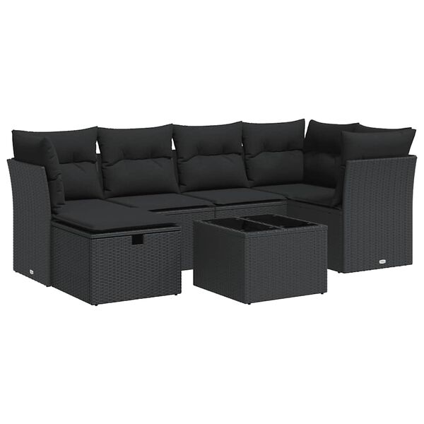 vidaXL Salon de jardin 7 pcs avec coussins noir r&eacute;sine tress&eacute;e
